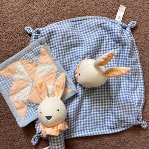 Adorable Bunny Lovey, Bunny Rattle and Square Crinkle Toy